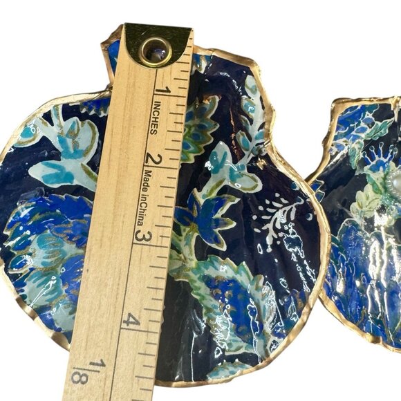 Set 2 Hand Made Decoupage Scallop Shell Trinket Dishes Blue Floral Pearl - Picture 6 of 6